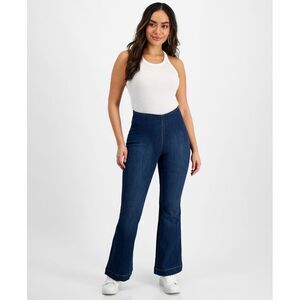 INC International Concepts Petite High-Rise Flare-Leg Pull-On Denim Jeans
